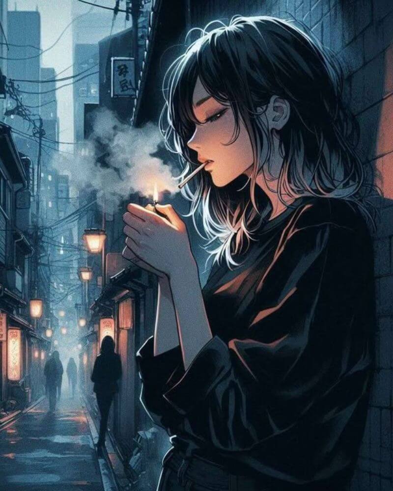 Hình ảnh anime buồn cô gái hút thuốc