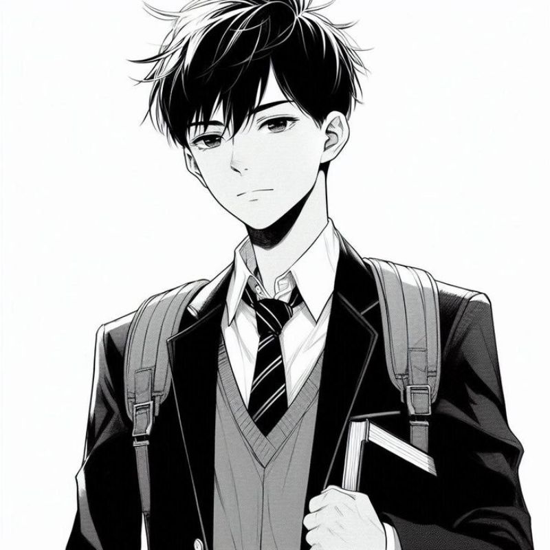 Hình vẽ anime nam trắng đen