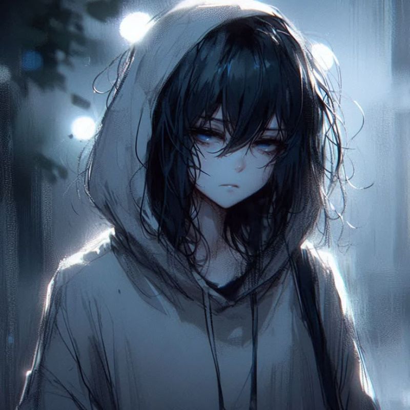 Avatar anime nữ buồn đen trắng