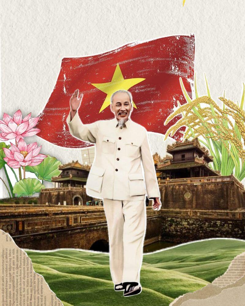 Hình nền cờ Việt Nam cho điện thoại với Bác Hồ