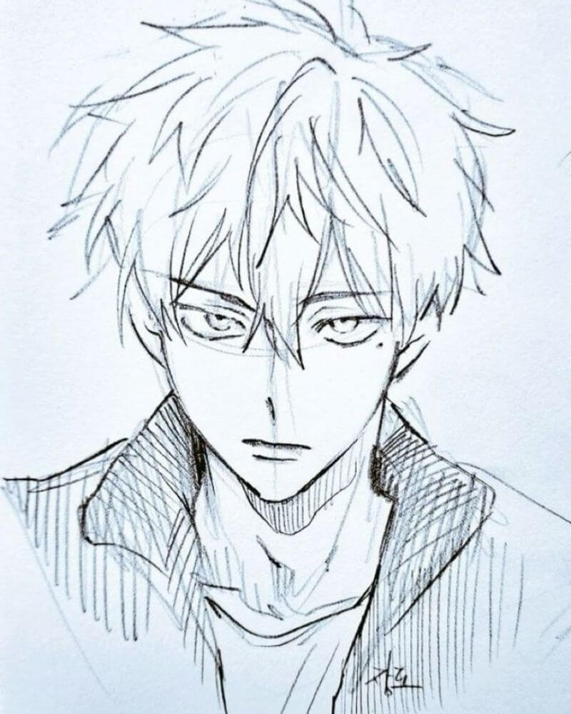 Hình vẽ anime nam ngầu đơn giản