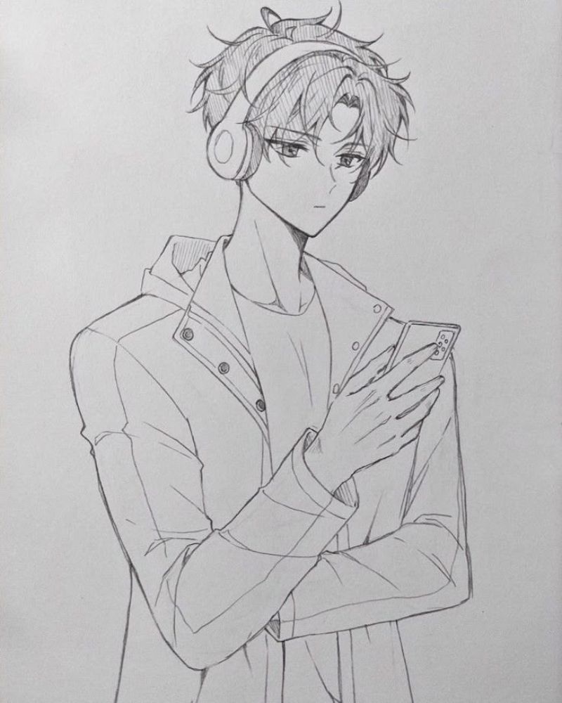 Tranh vẽ anime nam ngầu đơn giản