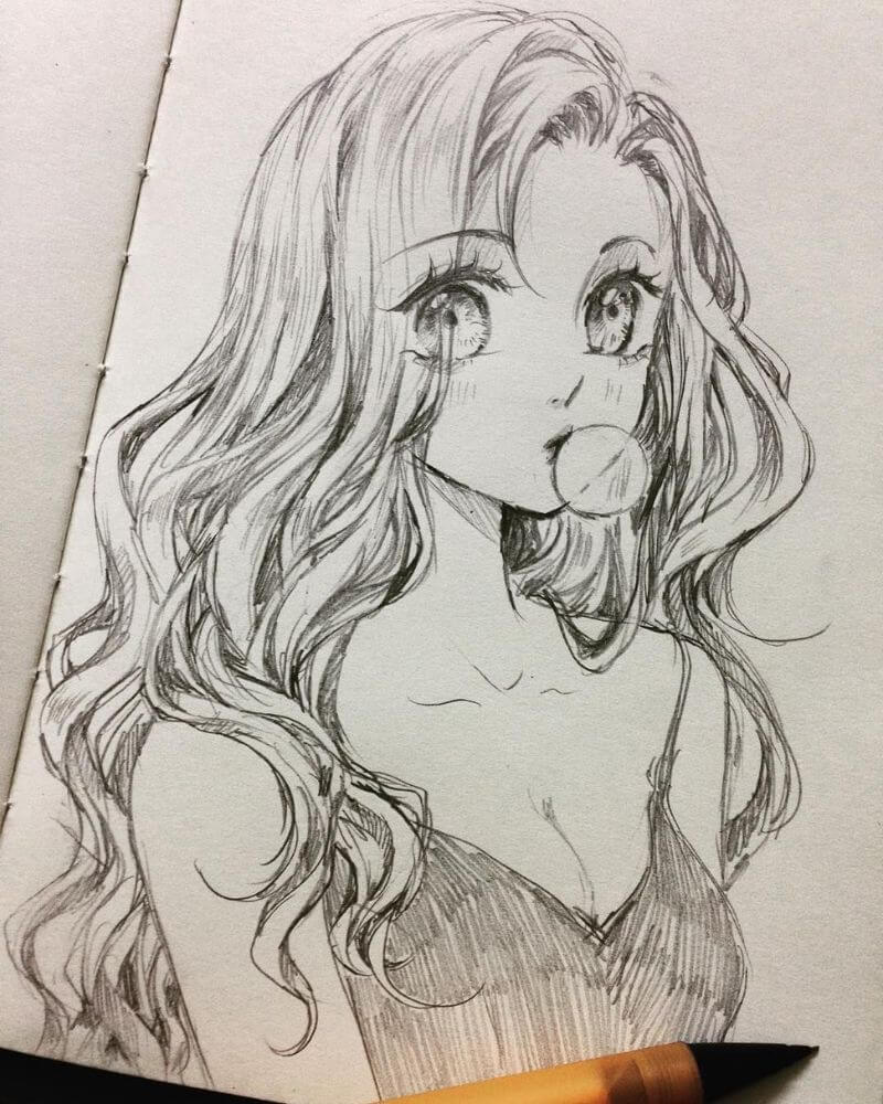 Hình vẽ anime nữ ngầu đơn giản