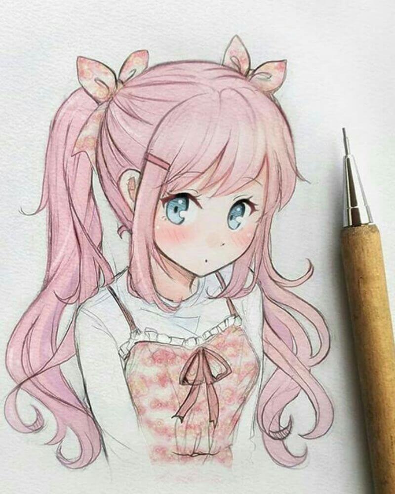 Hình vẽ anime nữ ngầu đơn giản