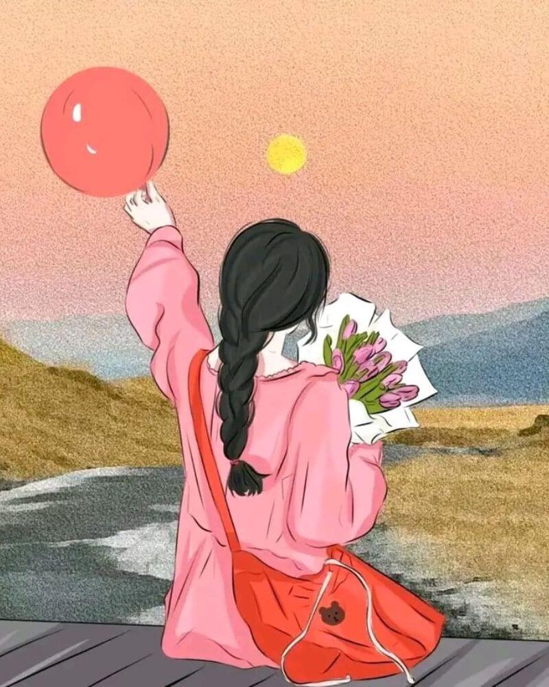 Hình vẽ con gái cute quay lưng đẹp