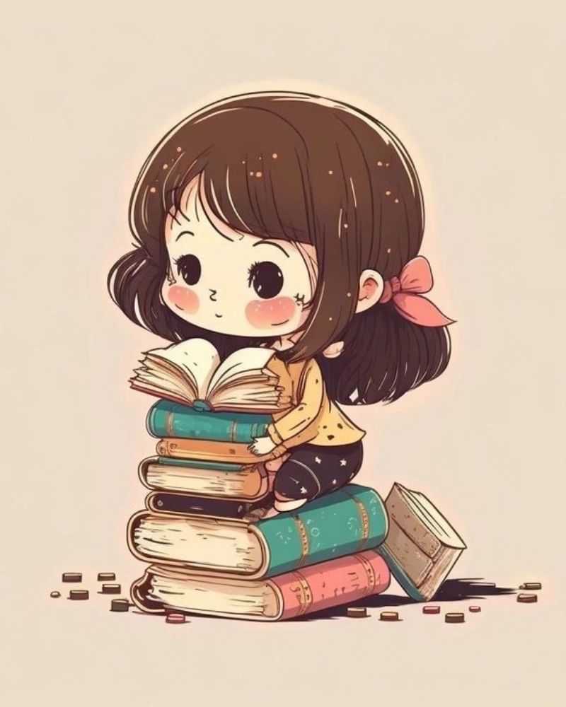 Hình vẽ con gái dễ thương đọc sách
