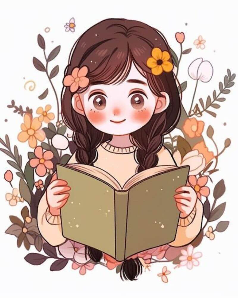 Hình vẽ con gái cute đọc sách