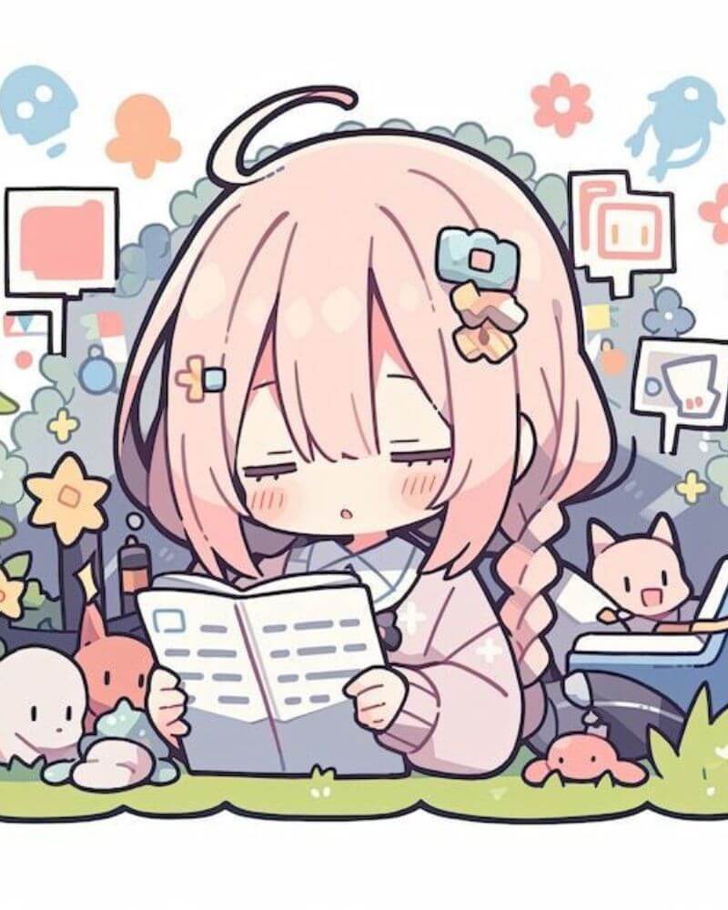 Hình vẽ anime cô gái đọc sách cute