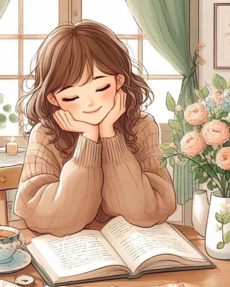 Tranh vẽ cô gái đọc sách như thật