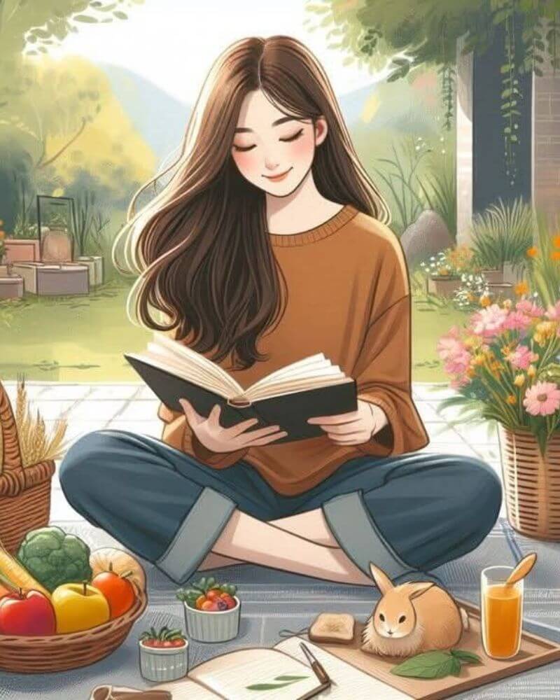 Hình tô màu con gái cute đáng yêu đọc sách