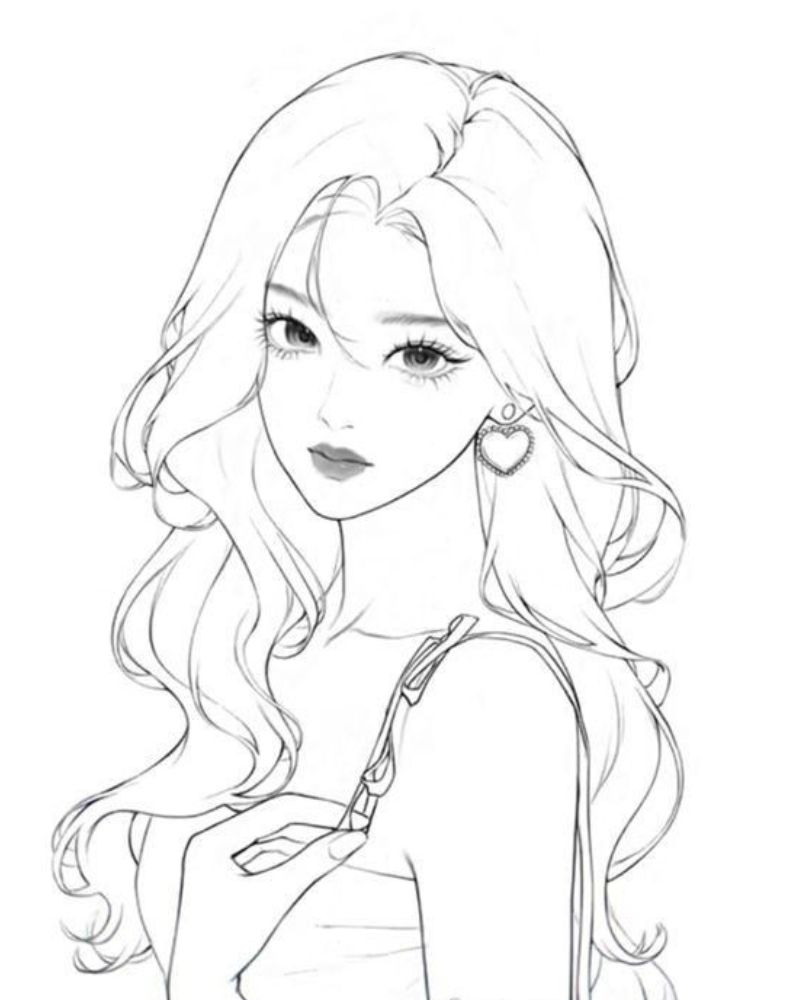 Hình tô màu con gái cute đáng yêu